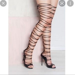 Simmi London Vixi Black Snake Lace Up Thigh High Heels